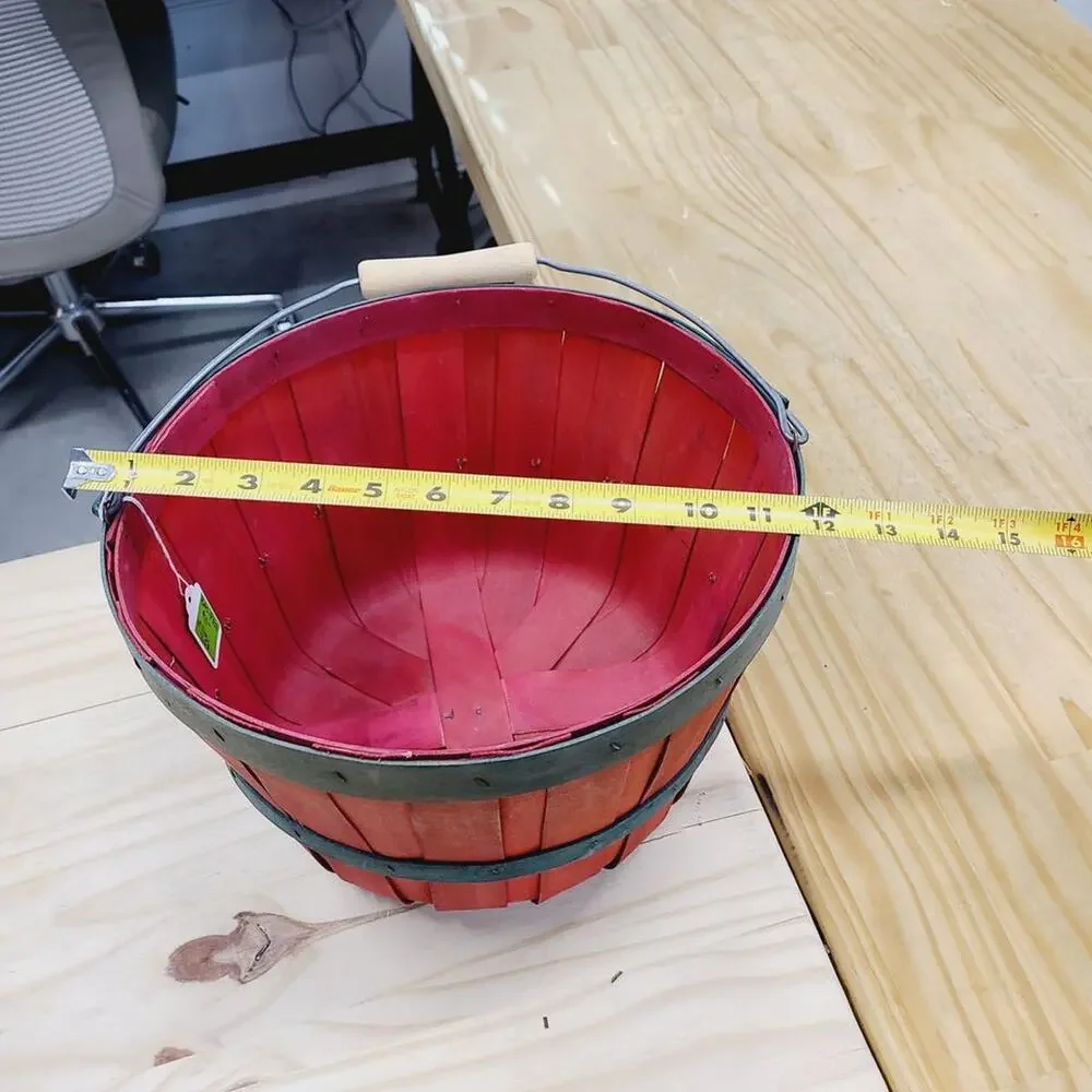 Vintage Apple Basket Red and Green Woven Wood with Handle PRE-OWNED